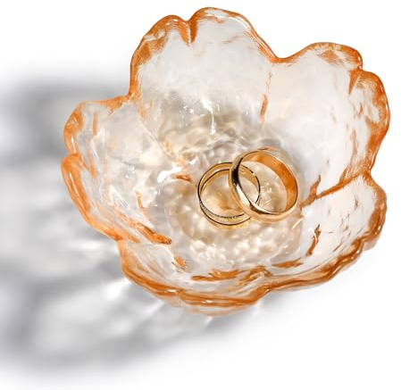 QIANCHANG Cherry Blossom Glass Ring Holder Dish, Decorative Jewelry Trinket Rings Earrings Keys Storage Organizer Tray(Champagne)