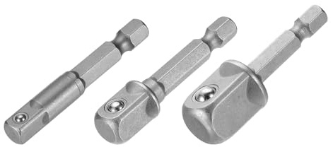 sourcing map 3pcs Impact Socket Adapter Set 1/4 3/8 1/2 Square Drive 1/4 Hex Shank 2 Long Extension Bit for Axle Nut Driver Drill Socket Sets