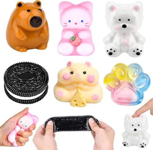 Taba Squishy,6Pcs Capybara Squishy Cookies,Cat Paw Squishy Set,Fufu Squishy Fidget Toys,Cute Squishies Stress Relief Sensory Squeeze Toy for Kids Adults,Birthday Novelty Gifts Party Favors