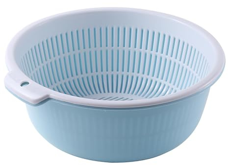 Baxnore Cesta de lavado de cocina, escurridor de doble capa de gran capacidad, colador de plástico grueso para frutas, verduras, arroz, preparación eficiente de alimentos (LH China)