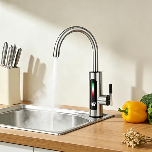 Instant Hot Water Tap 3000W, Electric Hot Water Faucet with LED Digital Display, Electric Heater Kitchen Sink Faucet for Kitchen Sink Bathroom