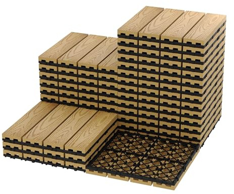 GarveeMore WPC Fliesen 30x30cm Terrassenfliesen Klickfliesen, Balkonfliesen in Holzoptik, Bodenbelag Klickfliesen Für Balkon & Terrasse