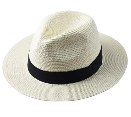 Sombrero De Paja De ala Ancha Sombreros de Talla Grande XL61-64cm for Hombre y Mujer, Sombrero Paja ala Ancha for Playa, Sombreros for el Sol Verano for, Fedora 55-57cm 58-60cm(Milk White,L 58-60cm)