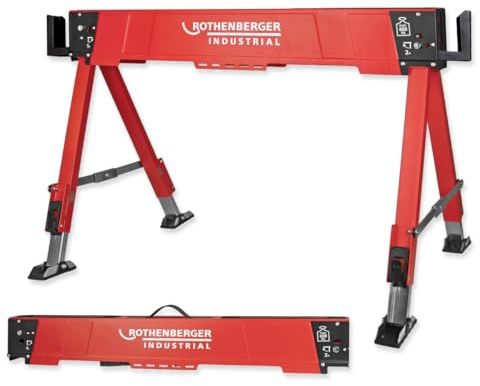ROTHENBERGER Industrial Falt Arbeitsbock, Sägebock, Unterstellbock, Klappbock höhenverstellbar 67–84,5 cm, klappbar, bis 600 kg belastbar