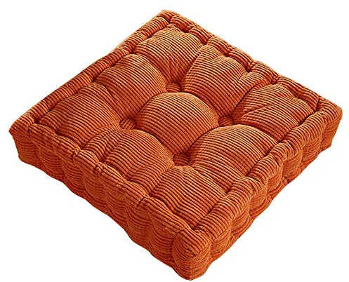 SWECOMZE Stuhlkissen Solid Color Corduroy Sitzkissen für Indoor und Outdoor Dicke Polsterung Steppkissen/Bodenkissen (Orange, 50X50X10cm)