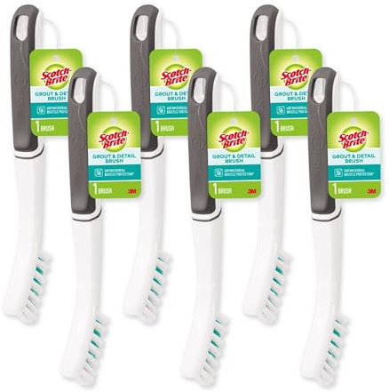 Scotch-Brite Tile & Grout Brush, Strong Bristles to Scrub Away Grime, (6 Brushes Total)