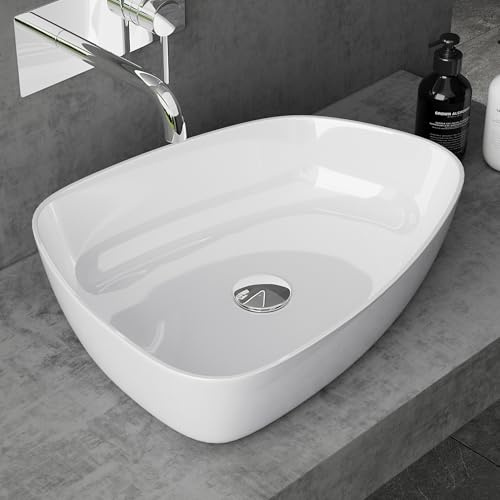 doporro Waschbecken Aufsatzwaschbecken in Weiß glänzend 51x38x12 cm | Modernes Waschschale Mineralguss extrem stabil & langlebig, Leicht zu reinigen, Design mit dünnen Kanten, Colossum806