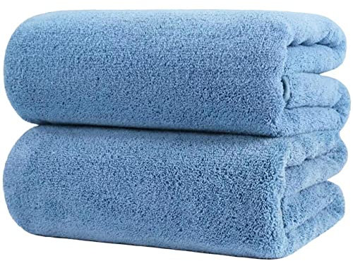 POLYTE Premium Quick Dry Lint Free Microfibre Bath Sheet, Pack of 2 (Blue, 89x178 cm)