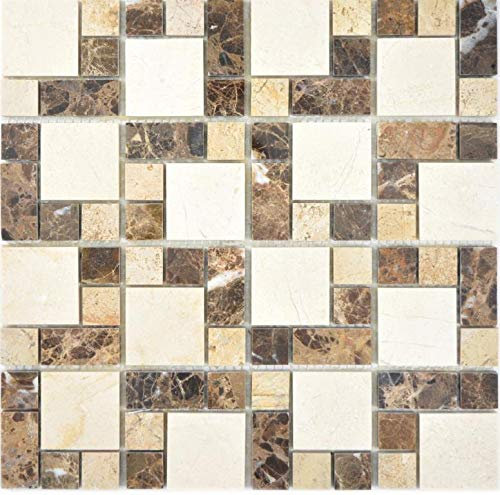 Marmor Mosaik Stein emperador dark cremarfil Wand Boden Küche Dusche Bad Fliesenspiegel, Mattengröße: 305x305 = 0,09 qm, Steingröße: 23x23/23x48/48x48x7 mm - 1 Matte