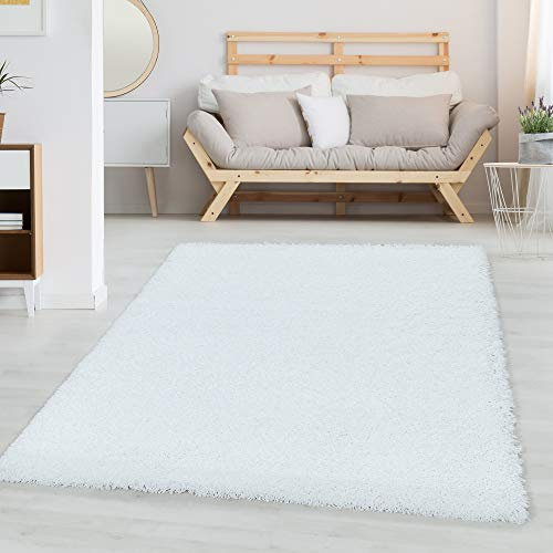 Carpetsale24 Shaggy Hochflor Teppich Läufer Flur 60 x 110 cm Weiß - Weicher, Flauschiger Teppich Wohnzimmer – Moderner, Rutschfester Badezimmerteppich & Küchenläufer, Bettvorleger Schlafzimmer
