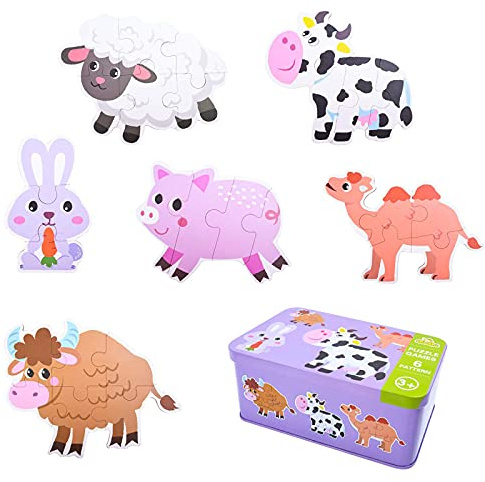 EKKONG kinderpuzzle Holz, Kinder Tier Holzpuzzle,Puzzles Set，Geeignet für 1,2,3,4-jährige Kinder.Holz Montessori Spielzeug,Tierpuzzle (Tier-2)