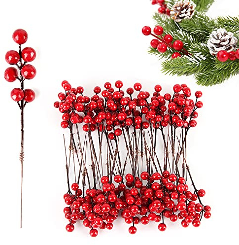 ZoneYan Künstliche Beeren, Künstliche Holly Berry, Rote Beeren Deko, Künstliche Beeren Rot, Rote Beeren Deko Weihnachten, Dekoration Künstliche Holly Berry, Ideal für Dekoration und Kunsthandwerk.