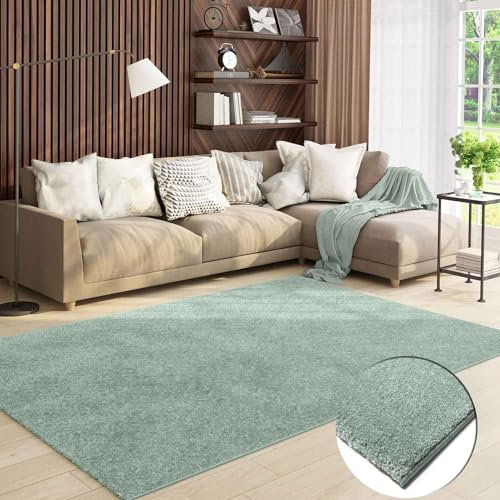 VIMODA Teppich Wohnzimmer Kurzflor Einfarbig für Schlafzimmer kinderzimmer weicher pflegeleichter, versch.- Größen, Farben, Farbe:Turkis, Size:120x160 cm