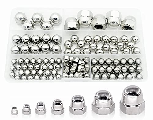 Elantek #6-32#8-32#10-24 1/4-20 5/16-18 3/8-16 1/2-13 UNC 304-Stainless Steel Acorn Dome Cap Head Hex Nuts Assortment Kit
