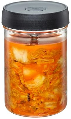 GEFU Fermentierglas NATIVO 1 Liter, inkl. Beschwerungsgewicht, Fermentationsglas mit Gewicht und Deckel, transparent, zum Einlegen, Fermentieren
