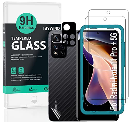 Ibywind Cristal Templado para Redmi Note 11 Pro+ 5G 5G 6.67,[2 Piezas],con Metálico Protector de Lente de Cámara,Atrás Pegatina Protectora Fibra de Carbono, Kit de instalación fácil