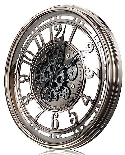 TOKTEKK Wanduhr Große 53.3cm mit Bewegliche Zahnrad, Vintage Retro Industriell Metall Wanduhr Romische Zahlen für Zimmer Zuhause KüChe Schlafzimmer Büro Schule (Retro graue Bronze)
