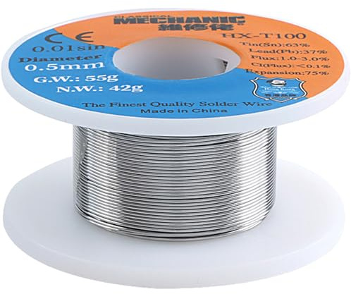 JESSINIE 63-37 Tin Lead Solder Wire 0.5mm for Electrical Soldering Tin 63% Lead 37% Sn63 Pb37 HX-100 Electrical Solder Wire 55g