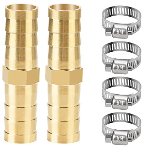 nutmanel Connecteur de Tuyau en Laiton de 10mm 2 Pièces avec 4 Colliers de Tuyau en Acier Inoxydable pour l'eau/le carburant/l'air