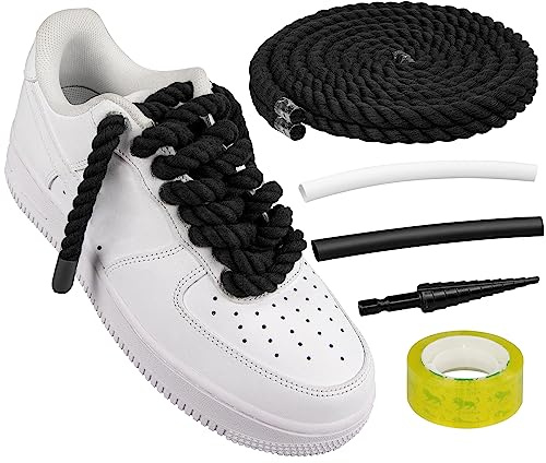 Endoto Lacci Corda per Air Force 1 Scarpe, Stringhe Spesse Grossi e Grandi, Rope laces Kit per Sneaker- Nero, 12.7MM