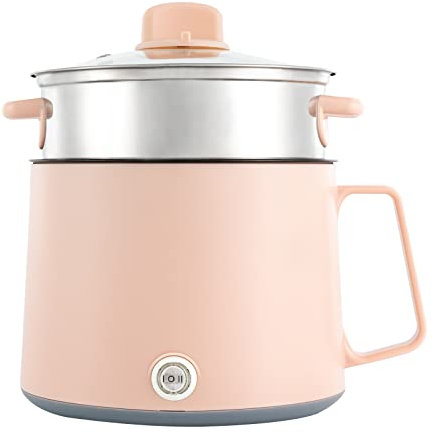 Elektrischer Mini Kochtopf 1.7L mit Dampfgarer - 300W/600W Doppelte Leistung - Edelstahl Antihaft-Beschichtung - Für Wohnheim, Büro & Reisen - Rosa