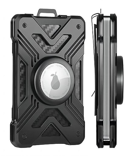 Minimalistische Airtag Geldbörse Herren, Schlank Aluminiummetall Kartenetui, Klein Taktische Geldbeutel Portmonee, RFID Schutz, Hält 15 Karten mit Cash-Clip, Ultradünner Kreditkartenhalter, Schwarz