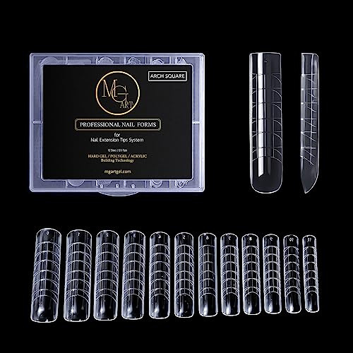 MGart Dual Nail Forms ARCH SQUARE Structure Poly gel Forms Full Cover Molds 12 Sizes for Solid Gel Glue Art Design Salon&DIY