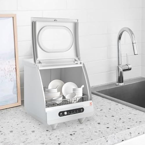 Mini-Lavavajillas Portátil de Encimera, Silencioso, PP y ABS de Grado Alimenticio, 2 Programas de Lavado, 800W, Blanco, Independiente, para Casa y Oficina