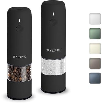 TLYSXPRO Mini Salz Und Pfeffermühle Elektrisch 2er Set, USB Wiederaufladbar, Von Außen Einstellbarer Grobheit Gewürzmühle, Kleine Pfeffermühle Elektrische Mit Reinigungsbürste (Black)