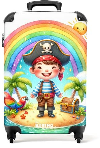 NoBoringSuitcases.com Kinderkoffer, Kinderkoffer Jungen, Koffer Kinder, Kinder Reisekoffer, Koffer Kinder Jungen, Kindertrolley Jungen, Handgepäck Koffer, Handgepäck 55x40x20 cm (Pirat - Regenbogen)
