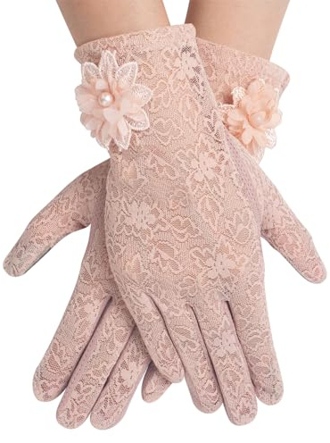 GHGMAO Guantes de encaje, guantes cortos florales para mujer, elegantes guantes para fiesta de té, boda, ópera, graduación, Halloween, cosplay