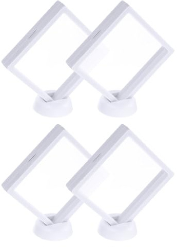 sourcing map 3D-Vitrinen, schwimmender Rahmen, 11,9 x 10,9 cm, transparenter PE-Schmuck-Aufbewahrungsbox, Weiß, 4 Stück