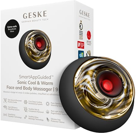 GESKE Sonic Cool & Warm Face & Body Massager | 9 in 1 | Straffend | SmartAppGuided™ | Elektrisches Massagegerät | Gesicht & Körper | Batterielose Wärme- & Kühltechnologie | Entspannend