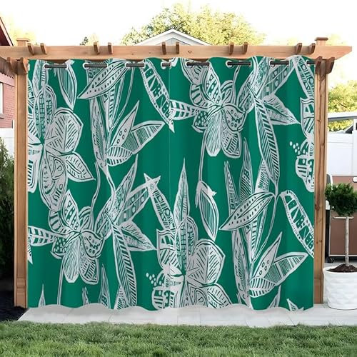 buyluhn Blumen Vorhang Outdoor Grün Vorhänge Wasserdicht 2er Set Outdoor Vorhang mit Ösen Wetterfest Vorhang Pavillon Outdoor Gardinen für Balkon Terrasse,213x244cm