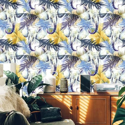 Selbstklebende Tapete Elefant Gelb Lila Strukturtapete Wandtattoo Schlafzimmer Tapete Selbstklebend Vliestapete Wallpaper for Living Room Tapeten Langlebig Wandschutzfolie 45x300cm