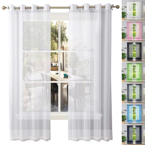 GAIFNAG Voile Gardinen Vorhang 180 x 205 cm Hitzeschutz, Leinen-Optik Transparent, Größe Und Farbe Wählbar Vorhang Blickdicht Gardinen Thermovorhang für Hotels Büros Wohnzimmer, Weiß