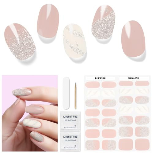 Unghie Gel Adesive UV - 28 Pcs Smalto Adesivo per Unghie, Nail Stickers Full Wraps, Lampada LED, Lima e Stick per Donne e Ragazze