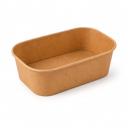 Arredo Chef – Lot de 50 Barquettes Kraft Alimentaires Rectangulaires 580 ml sans Couvercles – Boîtes Repas Carton Épais 320g Anti-Graisse pour Vente à Emporter, Salades, Poké, Traiteur