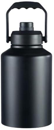 MagiDeal Wasserflasche, Trinkflasche mit Griff, wiederverwendbarer Edelstahl-Wasserkrug, groß, zum Laufen, Outdoor-Workout, Radfahren, Wandern, Schwarz 2l