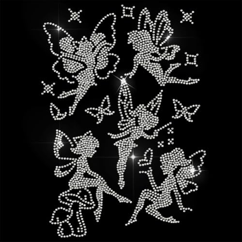 GOMAKERER 5 Stück Strasssteine Zum Aufbügeln, Bügelbild Feen Schmetterlinge Und Sterne Glitzernde Kristall Applikationen Zum Reparieren Wärmeübertragungspatch Für T Shirts Kleidung Hosen Taschen