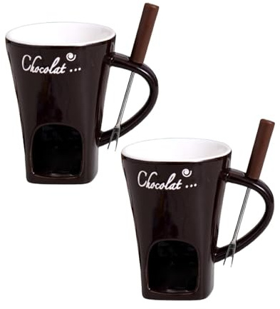 Schokofondue Tasse,200ml Keramik Schokoladenfondue Set,Becher zum Schmelzen von Schokolade,Fondue Set Mit Gabel Und Teelicht für Käse Schokolade Butter Karamell (2pcs-B, A)