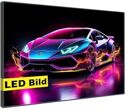 Generisch Leuchtbild I Auto Neon I LED Wandbild I Leuchtende Sportwagen Leinwand mit Rahmen - Made in Germany (Auto Neon, 40x30 cm, Rahmen: Weiß Matt)