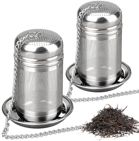Tea Infuser for Loose Tea, Tea Strainers for Loose Tea, 2 Pcs Stainless Steel Tea Strainer Fine Mesh with Drip Trays, Tea Leaf Strainer for Loose Leaf Tea, Herbal Tea, Mugs Teapots Spice