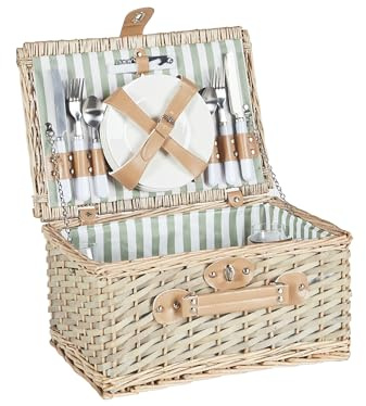 Cesta de pícnic Mimbre 4 Personas Bolsa Nevera Copas de Vino cubertería Natural Clementine