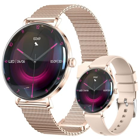 ESFOE Smartwatch pour femme, 1,43 incurvé AMOLED Montre intelligente pour femme avec appel Bluetooth, fonction féminine, cardiofréquencemètre, sommeil, 120 + mode sport, IP68, podomètre, calories
