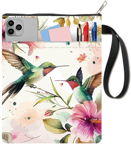 CRASPIRE Kolibri bokomslag djur bokskydd för pocketböcker tvättbart tyg tyg tyg bokskydd med dragkedja och extra ärmficka för bokälskare klasskamrater gåvor