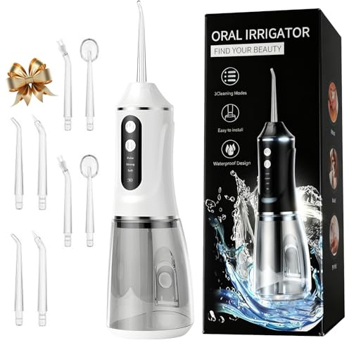 Upgrade Water Flosser with 8 Jet Tips, KitGody Water Dental Flosser for Teeth, IPX7 Waterproof, 3 Modes, 380ML, 30d Long Battery, Professional Oral Irrigator for Home, Travel, Gums, Braces Care