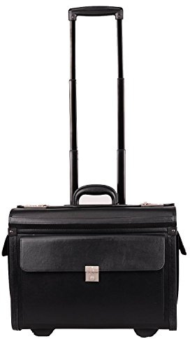 AR BRAND Grande Valigetta Pilota con Ruote in Ecopelle Granulosa, Nero, L, con Scomparto per Laptop e Organizer Interno