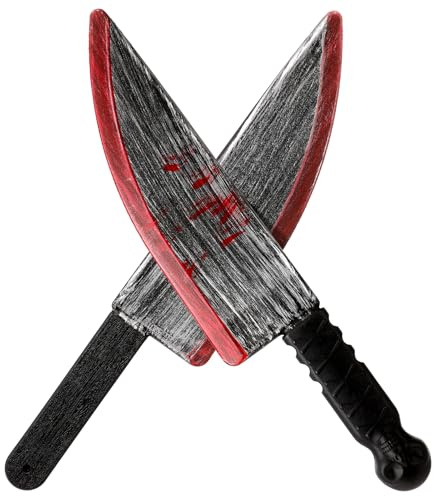 Civaner 2 Pcs Halloween Knife with Fake Bloody Props 15 Inch Large Plastic Bloody Butcher Knife Slasher Cleaver for Scary Clown Costume Accessories Horror Party Decoration
