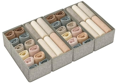 Generisch 4 PCS Schubladen-Organizer aus Stoff–Faltbare Aufbewahrungsboxen mit Griff für Kleiderschrank & Kommode–Ordnungsboxen für Kleidung, Unterwäsche, Socken, Accessoires–Grau (12L)